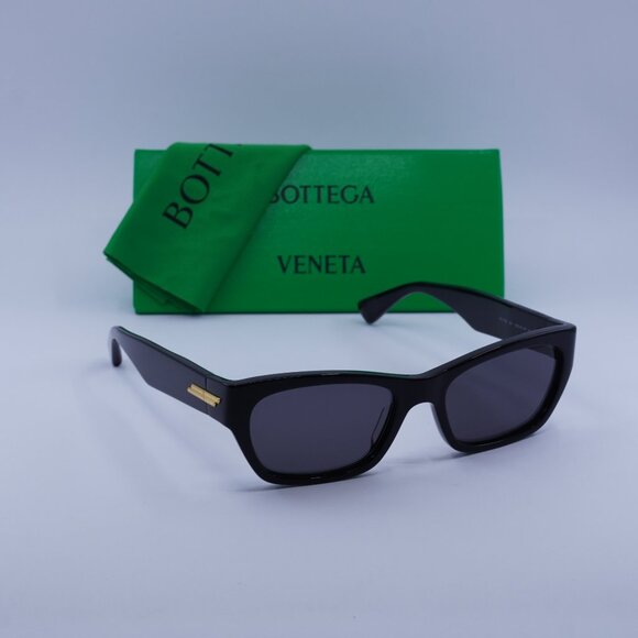 Bottega Veneta BV1143S 001 Rectangle Sunglasses - Black/Grey - Picture 1 of 10